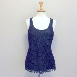 Like new shimmering crochet lace front tank top